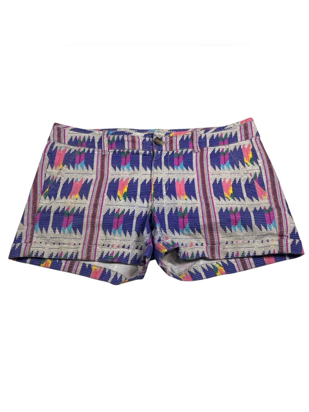 American Eagle Geometric Aztec Tribal Low Rise Shorts Sz 12 Multi Color Stretch